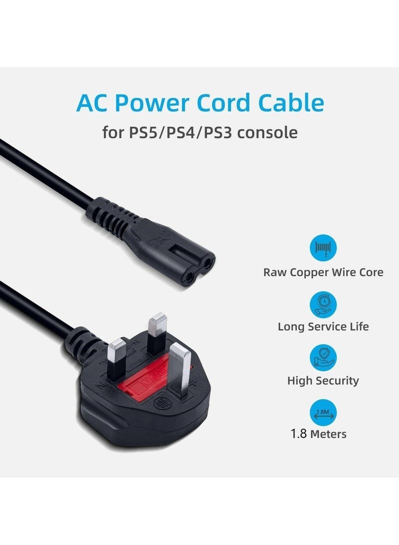 Arabest 1.8M UK Power Cable C7 Figure 8 Power Lead Power Cable Kettle Lead for PS5/PS4/PS3 Console - Image 2
